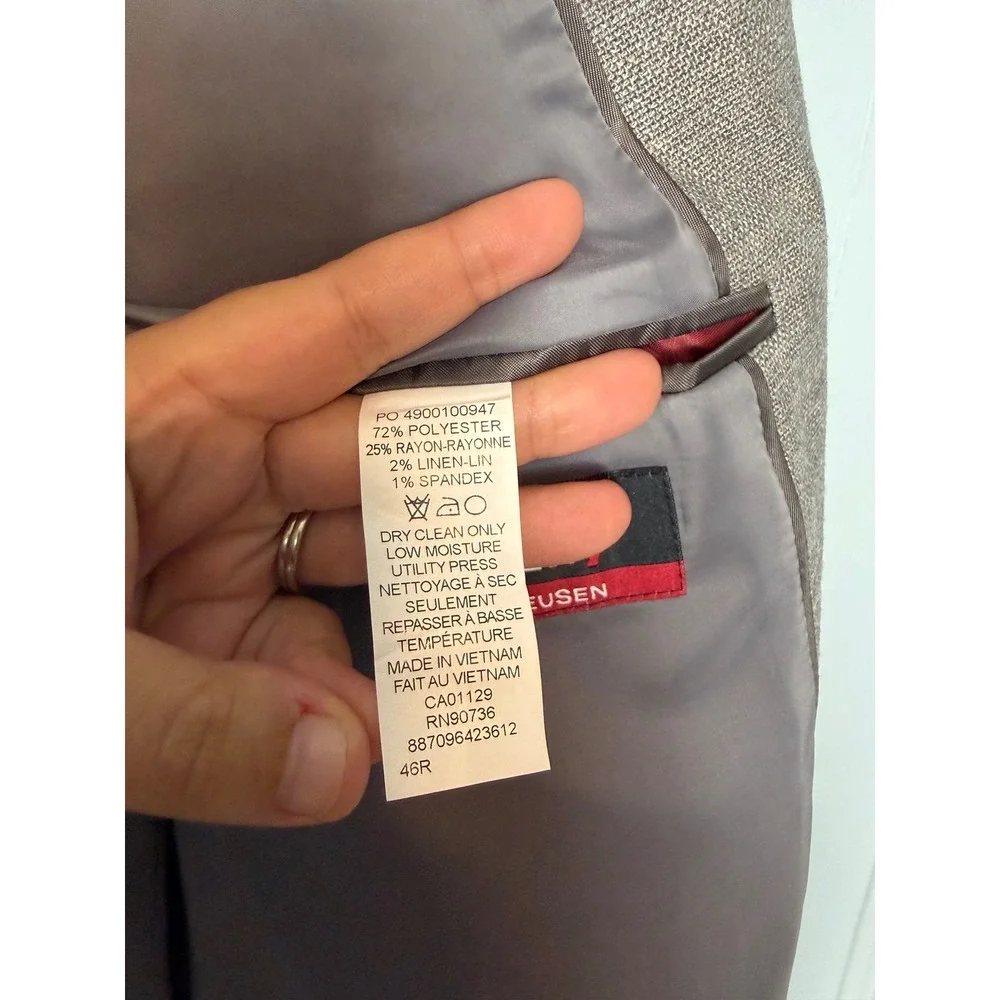 Van Heusen Flex Mens Slim Fit Blazer Gray Textured Sport Coat 46R Stretch Linen